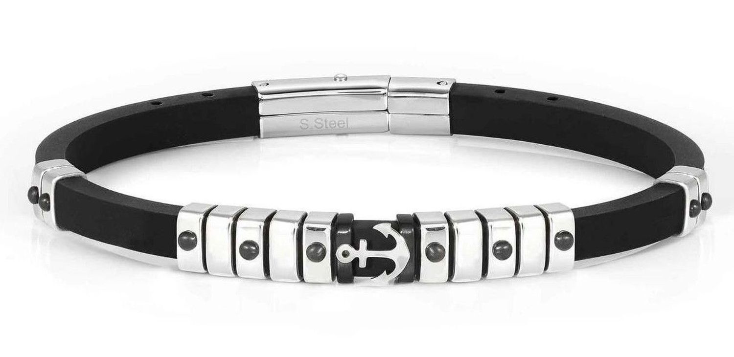 Bransoletka męska Nomination City z kotwicą 028813 002.  Bransoletka w kolorze czarnym wykonana z kauczuku i stali szlachetnej 316L.  Czerń pasuje do każdego koloru, tak więc bransoletka jest poprzez swój kolor uniwersalna (3).jpg